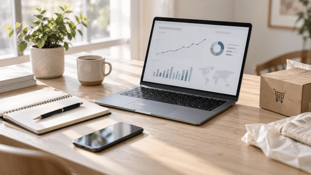 E-commerce analytics workspace showing campaign performance data and contribution margin analysis